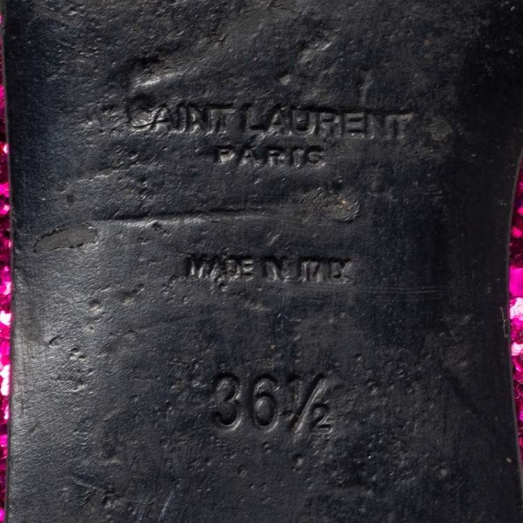 Pre Owned Saint Laurent Pink Glitter Ballet Flats Size 36.5
