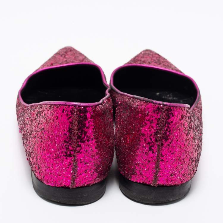 Pre Owned Saint Laurent Pink Glitter Ballet Flats Size 36.5