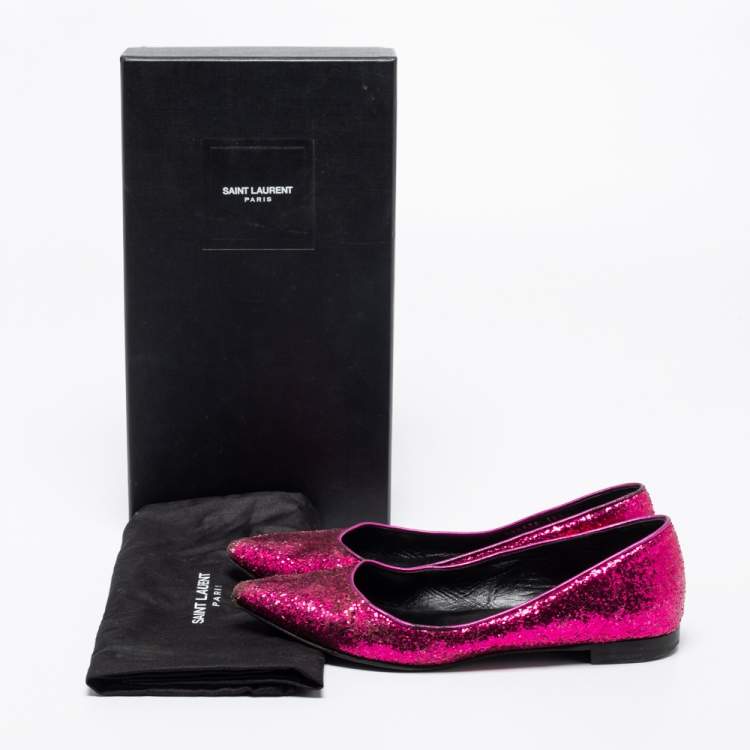 Pre Owned Saint Laurent Pink Glitter Ballet Flats Size 36.5