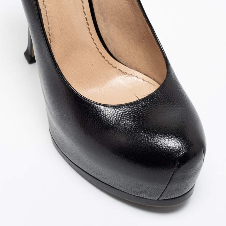 Pre Owned Saint Laurent Black Textured Leather Tribtoo Platform Pumps Size 37