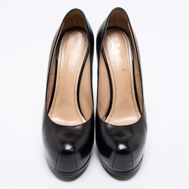 Pre Owned Saint Laurent Black Textured Leather Tribtoo Platform Pumps Size 37