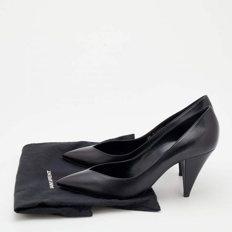 Pre Owned Saint Laurent Black Leather Classic Pointed Toe Pumps Size 40.5