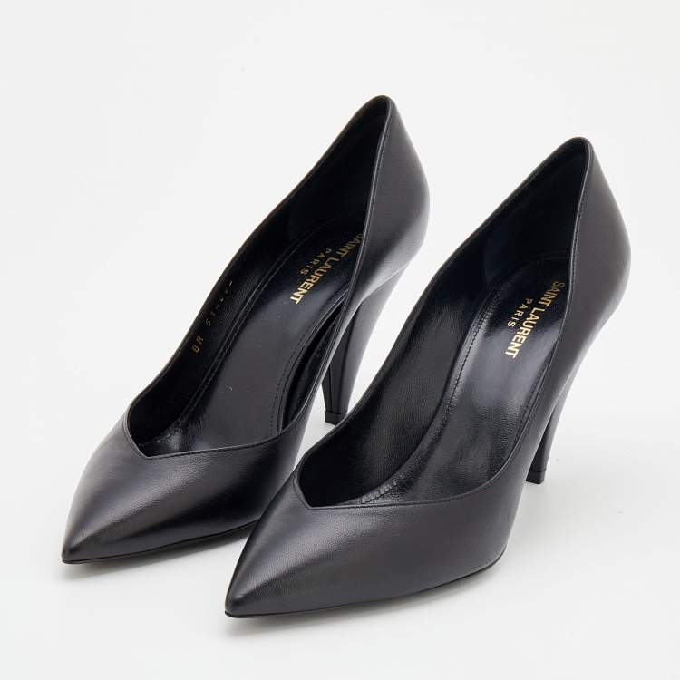 Pre Owned Saint Laurent Black Leather Classic Pointed Toe Pumps Size 40.5