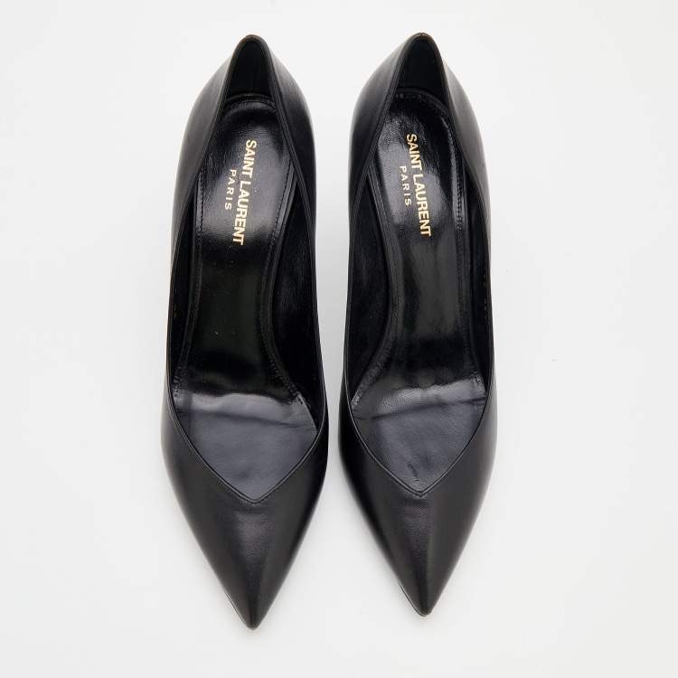 Pre Owned Saint Laurent Black Leather Classic Pointed Toe Pumps Size 40.5