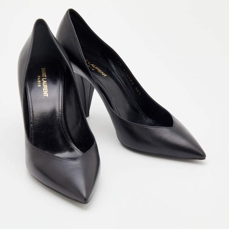 Pre Owned Saint Laurent Black Leather Classic Pointed Toe Pumps Size 40.5