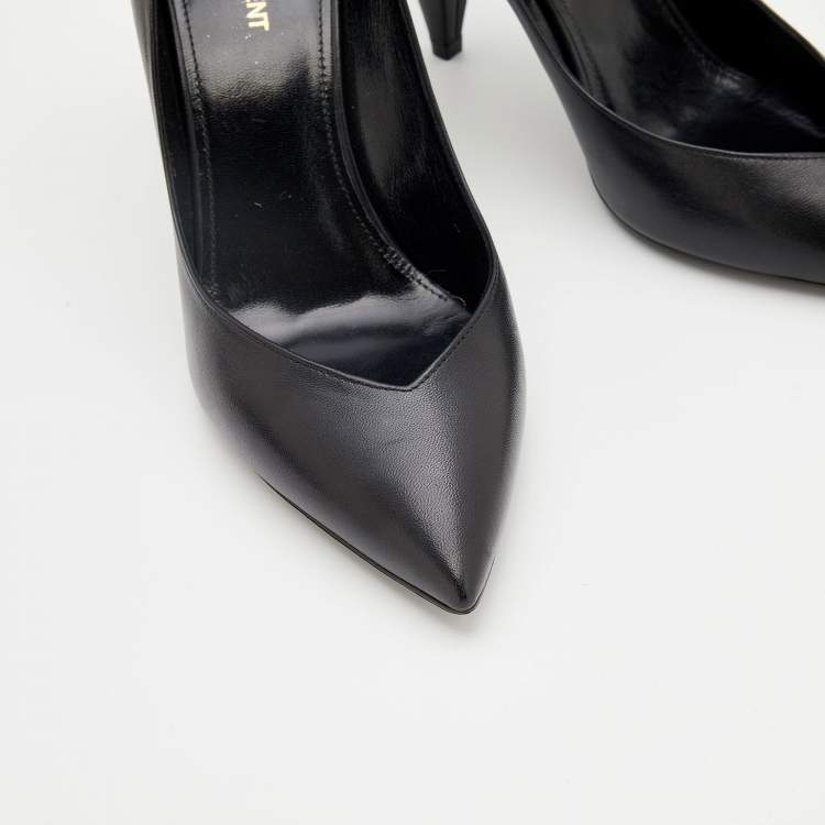 Pre Owned Saint Laurent Black Leather Classic Pointed Toe Pumps Size 40.5