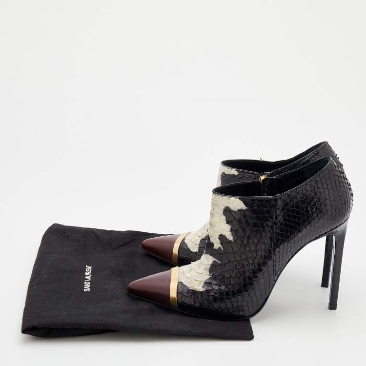 Pre Owned Saint Laurent Multicolor Python Leather And Leather Pointed Toe Booties Size 40