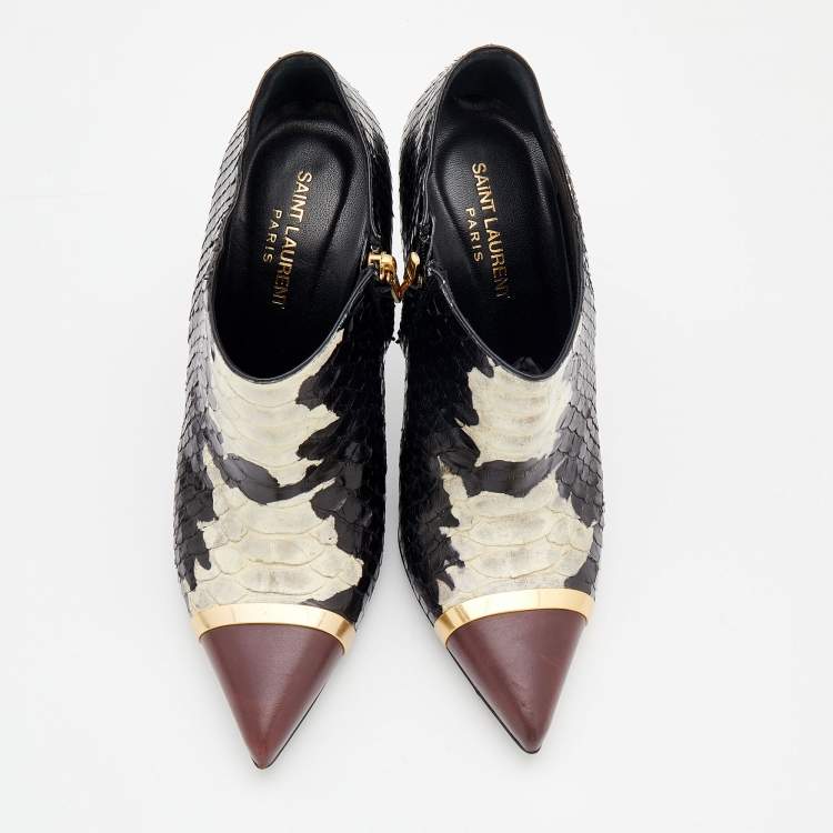 Pre Owned Saint Laurent Multicolor Python Leather And Leather Pointed Toe Booties Size 40