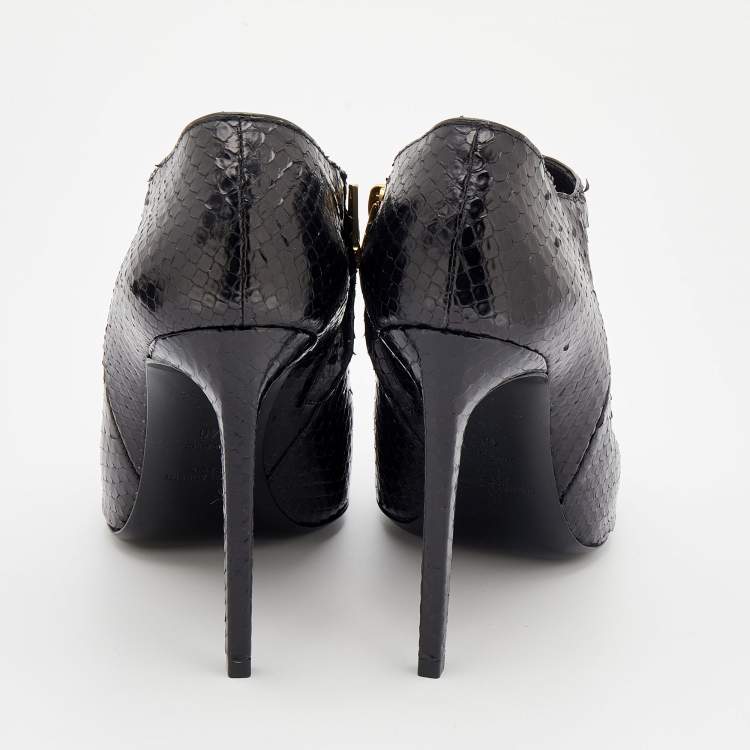 Pre Owned Saint Laurent Multicolor Python Leather And Leather Pointed Toe Booties Size 40