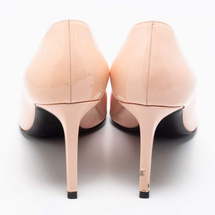Pre Owned Saint Laurent Nude Patent Leather Anja Pointed Toe Pumps  Size 37