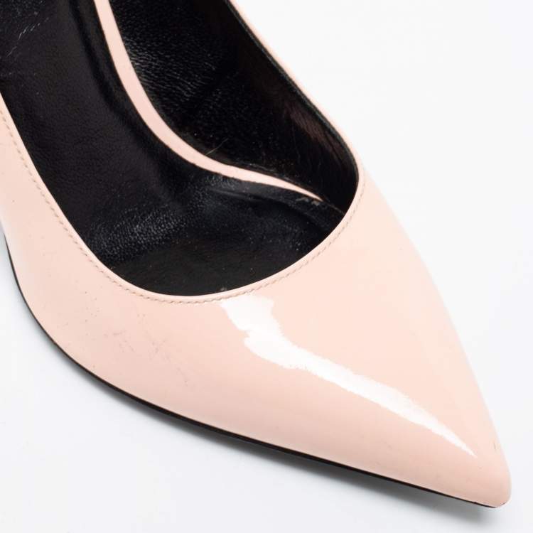 Pre Owned Saint Laurent Nude Patent Leather Anja Pointed Toe Pumps  Size 37