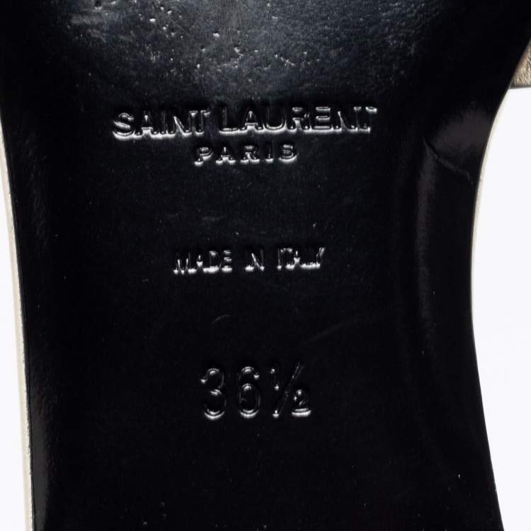 Pre Owned Saint Laurent Dull Gold Leather Tribute Flat Slides Size 36.5