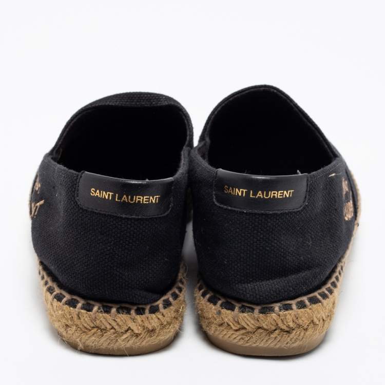 Pre Owned Saint Laurent Black Canvas Espadrille Flats Size 38