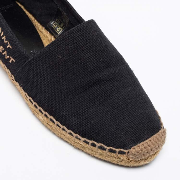 Pre Owned Saint Laurent Black Canvas Espadrille Flats Size 38