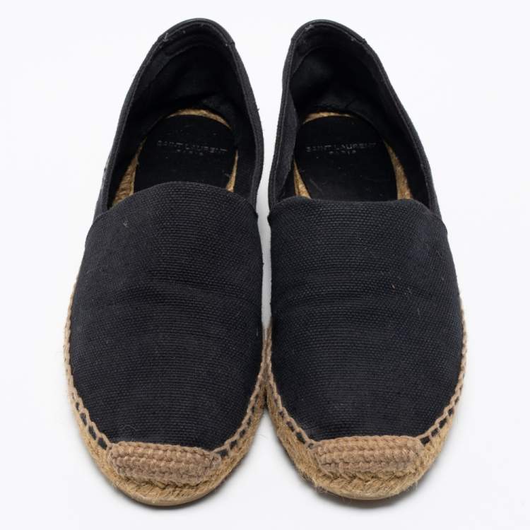 Pre Owned Saint Laurent Black Canvas Espadrille Flats Size 38