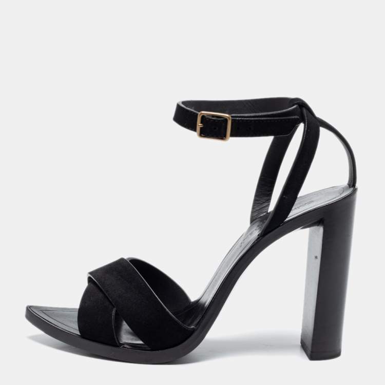 Pre Owned Saint Laurent Black Suede Crisscross Ankle Strap Sandals Size 37
