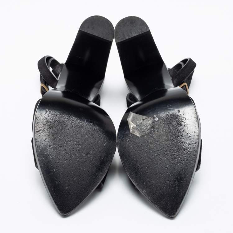 Pre Owned Saint Laurent Black Suede Crisscross Ankle Strap Sandals Size 37