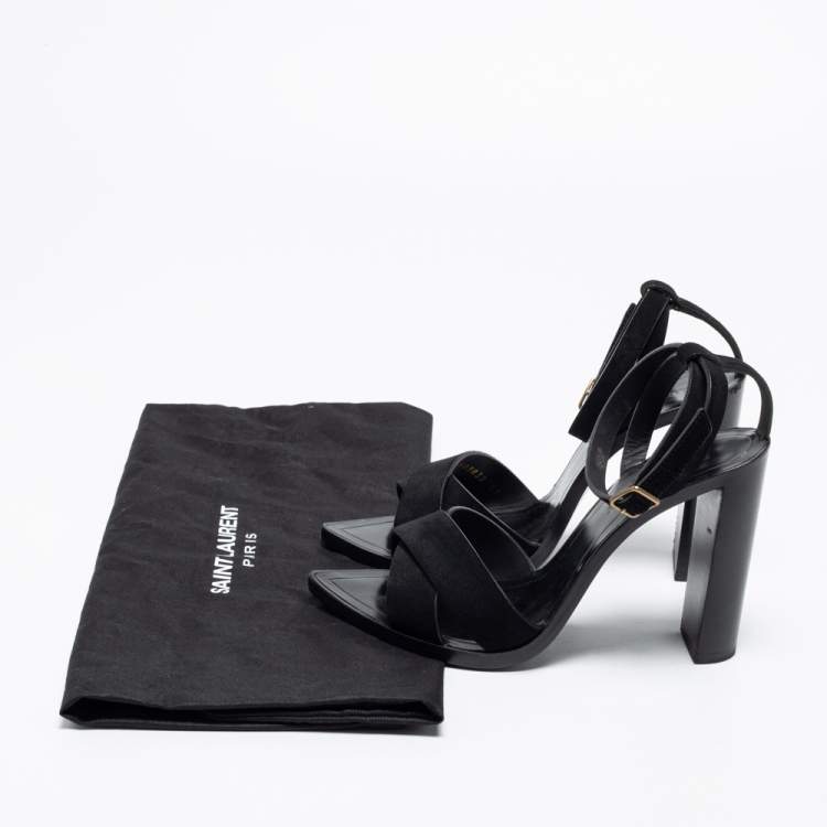 Pre Owned Saint Laurent Black Suede Crisscross Ankle Strap Sandals Size 37