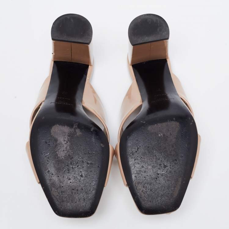 Pre Owned Saint Laurent Beige Patent Leather Lou Lou Mules Size 39