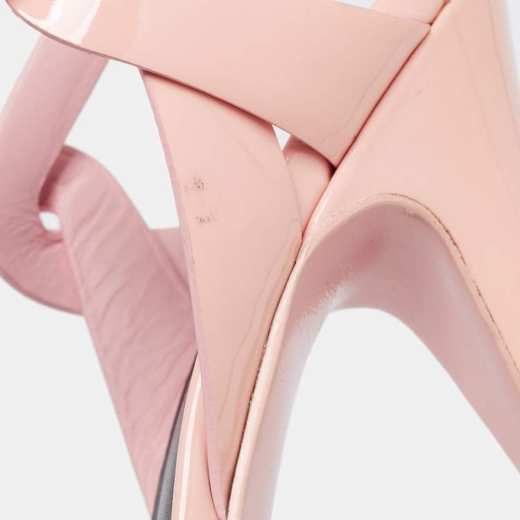 Pre Owned Saint Laurent Light Peach Pink Patent Leather Tribute Platform Sandals Size 39.5