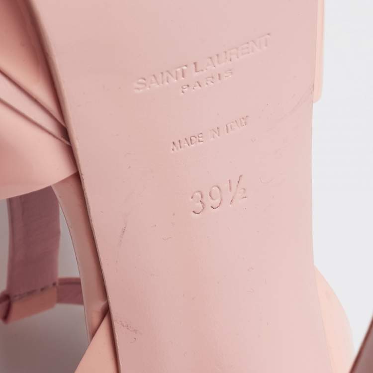 Pre Owned Saint Laurent Light Peach Pink Patent Leather Tribute Platform Sandals Size 39.5