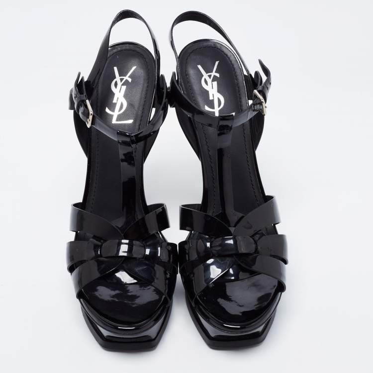 Pre Owned Saint Laurent Black Patent Leather Tribute Platform Sandals Size 41
