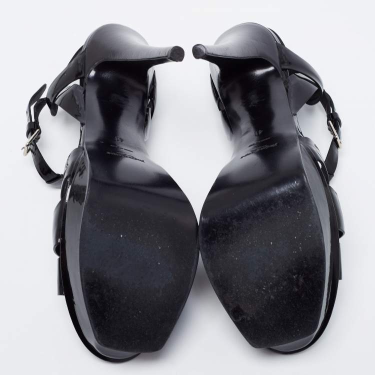 Pre Owned Saint Laurent Black Patent Leather Tribute Platform Sandals Size 41