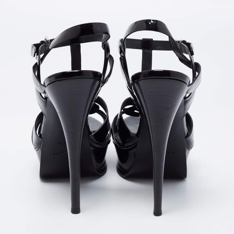 Pre Owned Saint Laurent Black Patent Leather Tribute Platform Sandals Size 41