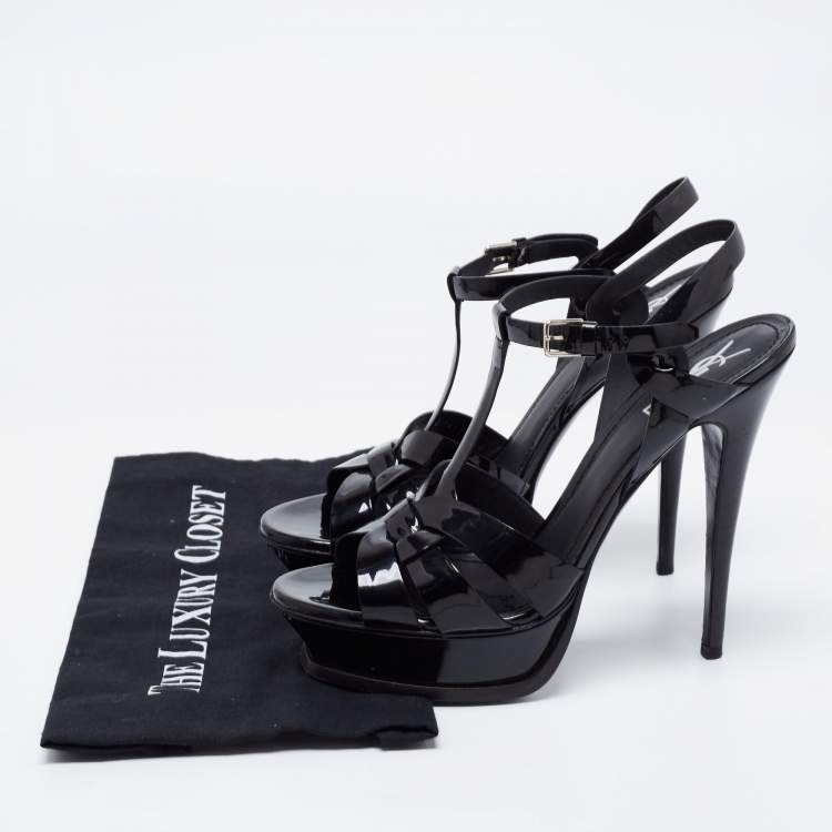 Pre Owned Saint Laurent Black Patent Leather Tribute Platform Sandals Size 41