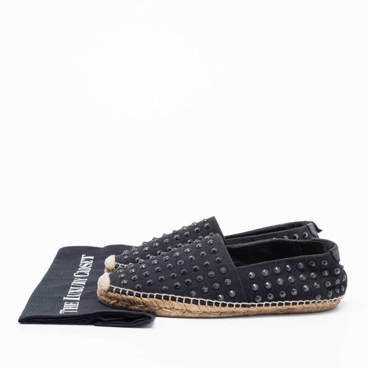 Pre Owned Saint Laurent Black Studded Canvas Flat Espadrilles Size 40