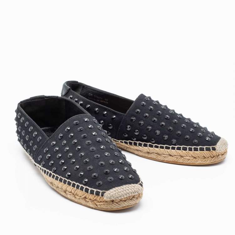 Pre Owned Saint Laurent Black Studded Canvas Flat Espadrilles Size 40