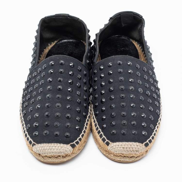 Pre Owned Saint Laurent Black Studded Canvas Flat Espadrilles Size 40