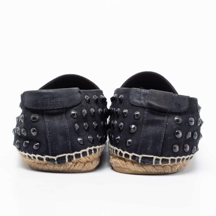 Pre Owned Saint Laurent Black Studded Canvas Flat Espadrilles Size 40