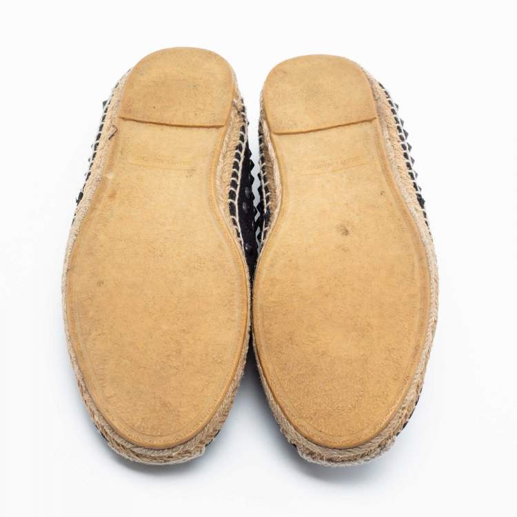 Pre Owned Saint Laurent Black Studded Canvas Flat Espadrilles Size 40