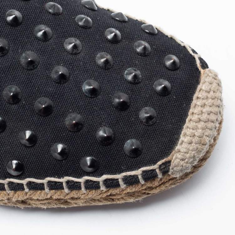 Pre Owned Saint Laurent Black Studded Canvas Flat Espadrilles Size 40