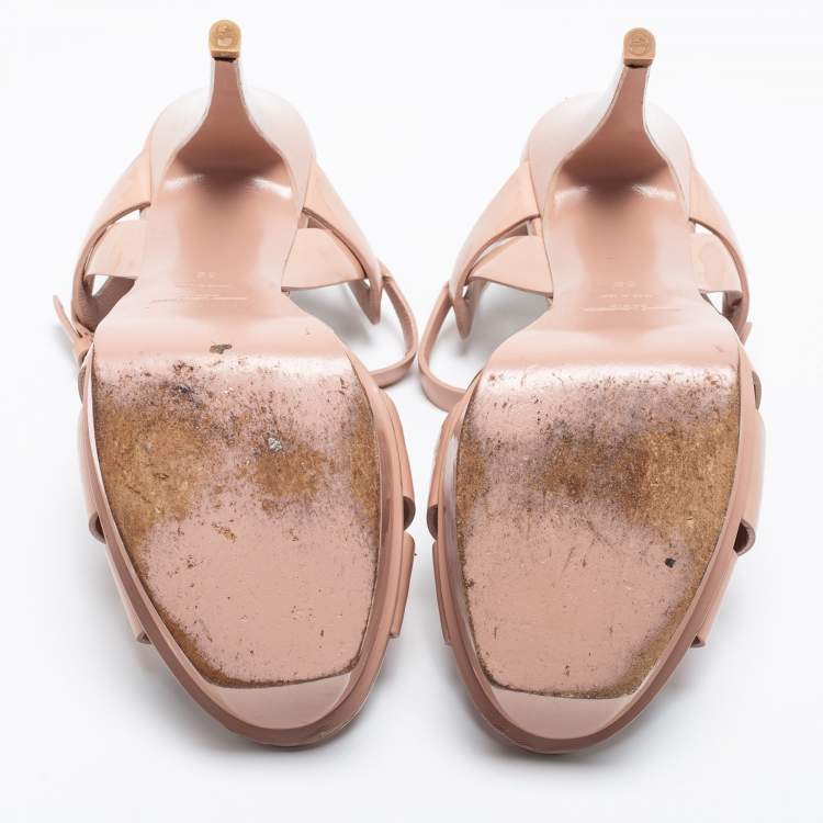 Pre Owned Saint Laurent Light Pink Patent Leather Tribute Platform Sandals Size 39