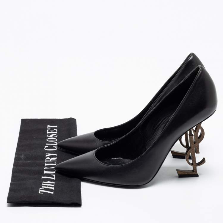 Pre Owned Saint Laurent Black Leather Opyum Pumps Size 38