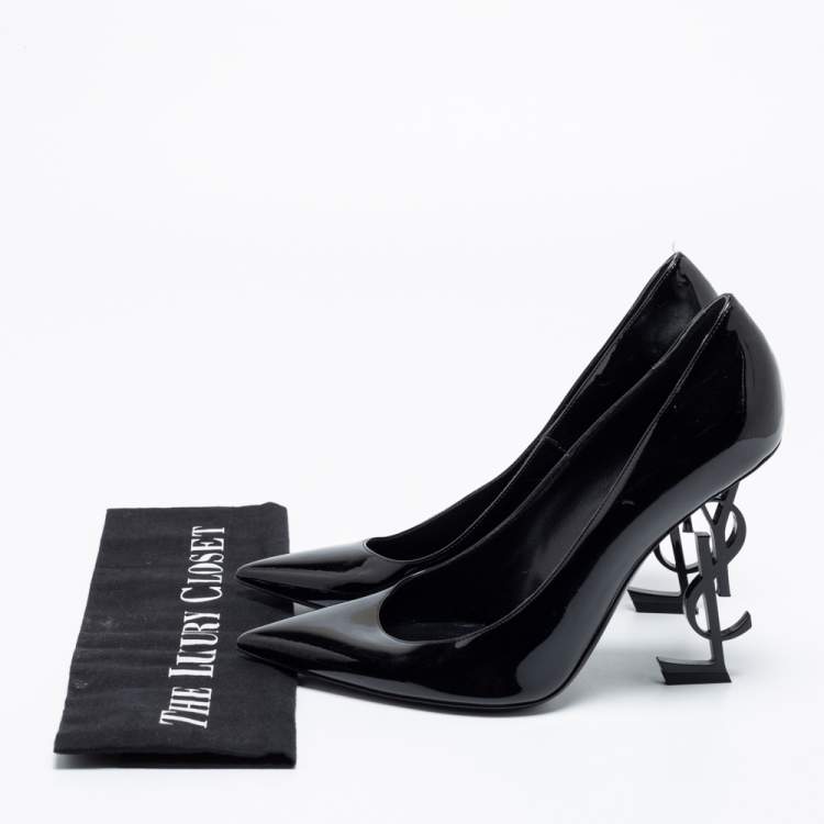 Pre Owned Saint Laurent Black Patent Leather  Opyum Pointed Toe  Pumps Size 39.5