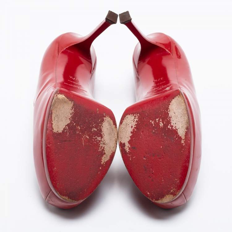 Pre Owned Saint Laurent Red Patent Leather Tribtoo Platform Pumps Size 37.5