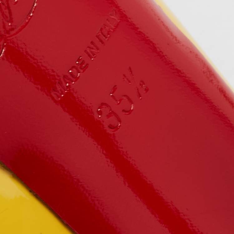 Pre Owned Christian Louboutin Yellow Patent Leather Zeppa Peep Toe Mary Jane Platform Pumps Size 35.5