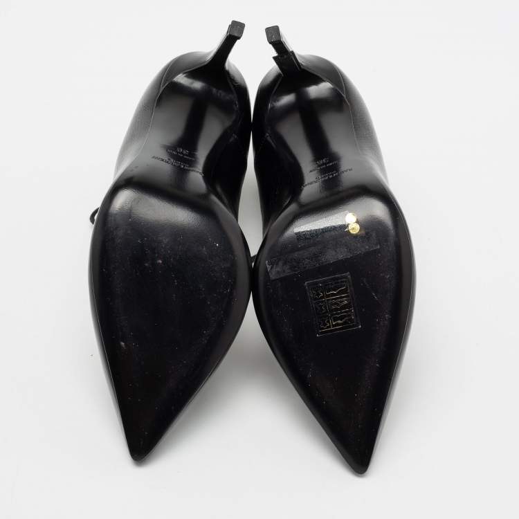 Pre Owned Saint Laurent Black Leather Thorn Lace Up Pointed Toe Pumps Size 36