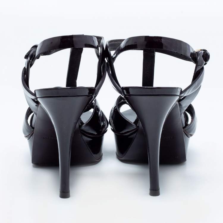 Pre Owned Saint Laurent Dark Burgundy Patent Leather Tribute Sandals Size 39