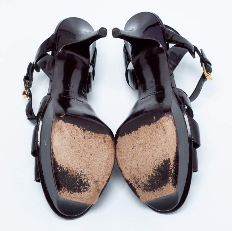 Pre Owned Saint Laurent Dark Burgundy Patent Leather Tribute Sandals Size 39