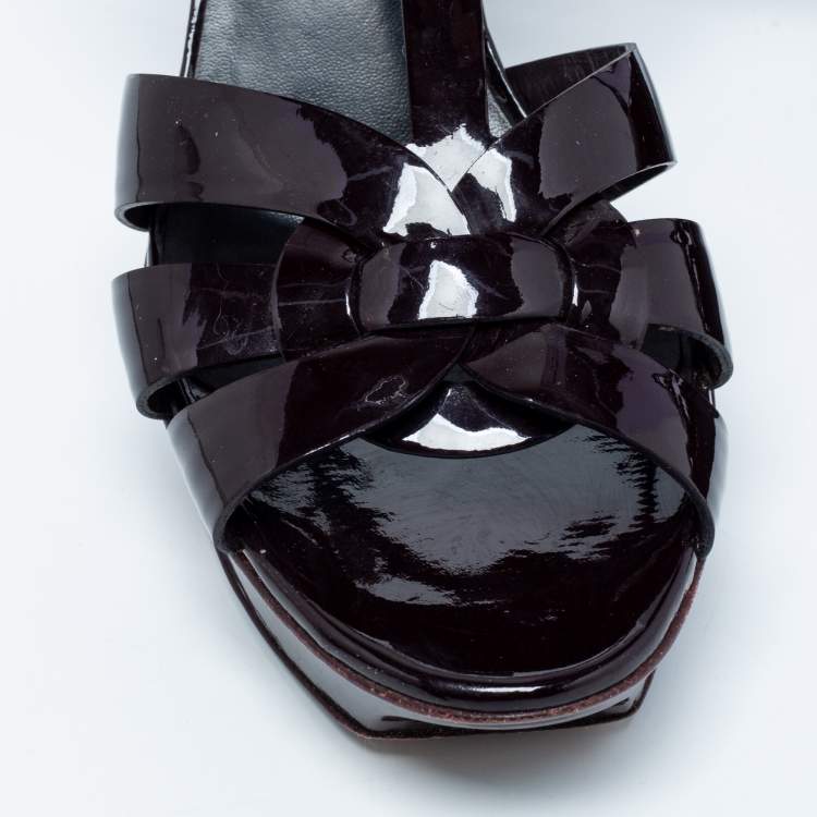 Pre Owned Saint Laurent Dark Burgundy Patent Leather Tribute Sandals Size 39