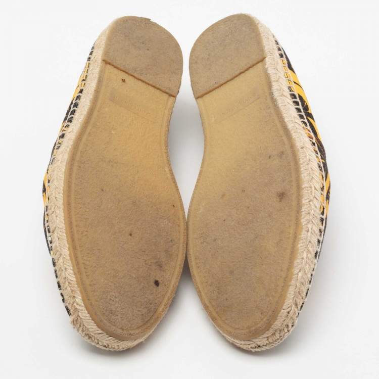 Pre Owned Saint Laurent Black/Yellow Palm Trees At Sunset Print Canvas Slip-On Espadrilles Size 40.5