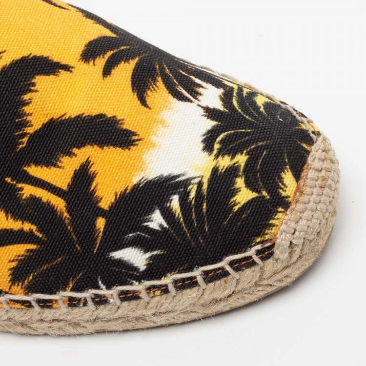 Pre Owned Saint Laurent Black/Yellow Palm Trees At Sunset Print Canvas Slip-On Espadrilles Size 40.5
