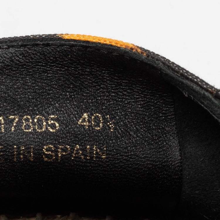 Pre Owned Saint Laurent Black/Yellow Palm Trees At Sunset Print Canvas Slip-On Espadrilles Size 40.5