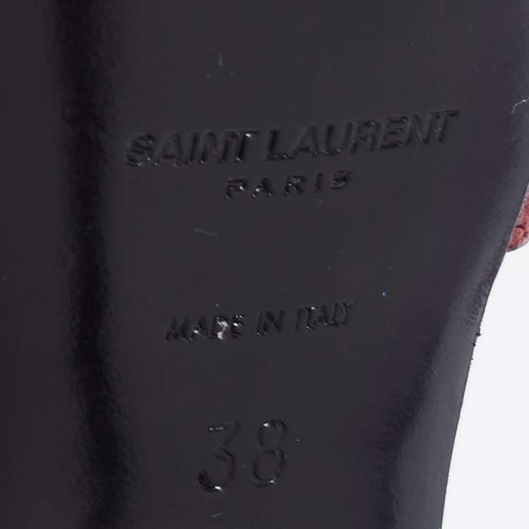 Pre Owned Saint Laurent Burgundy Leather Tribute Platform Ankle Strap Sandals Size 38