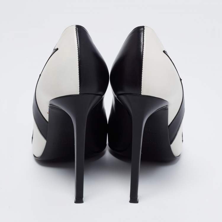 مملوكة مسبقًا Saint Laurent Black/White Leather Janis Flash Pumps Size 39