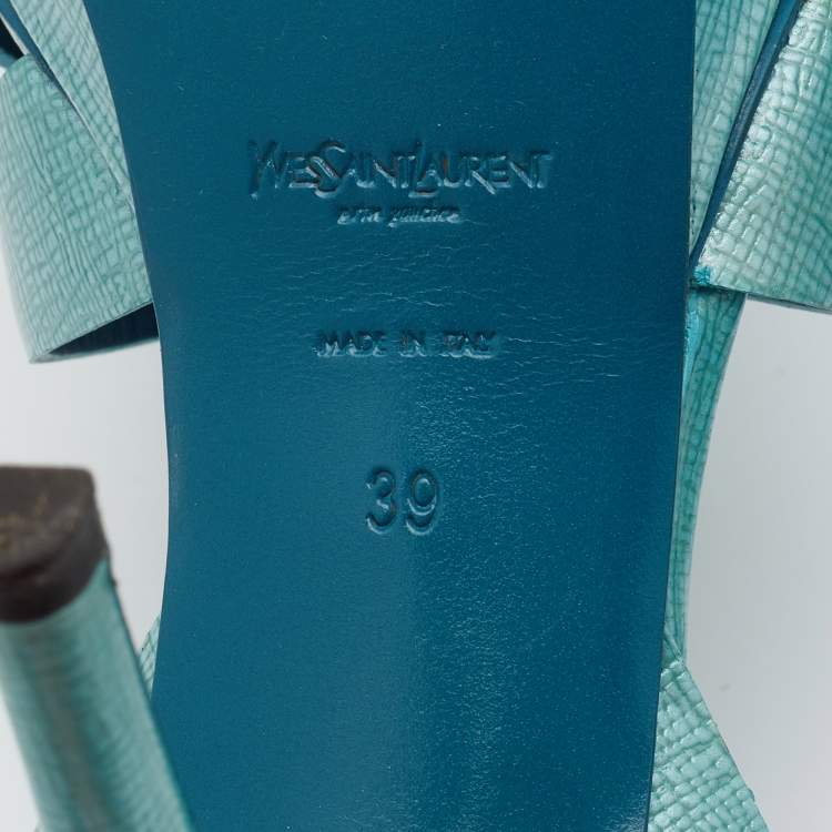 Pre Owned Saint Laurent Turquoise Patent Leather Tribute Platform Sandals Size 39
